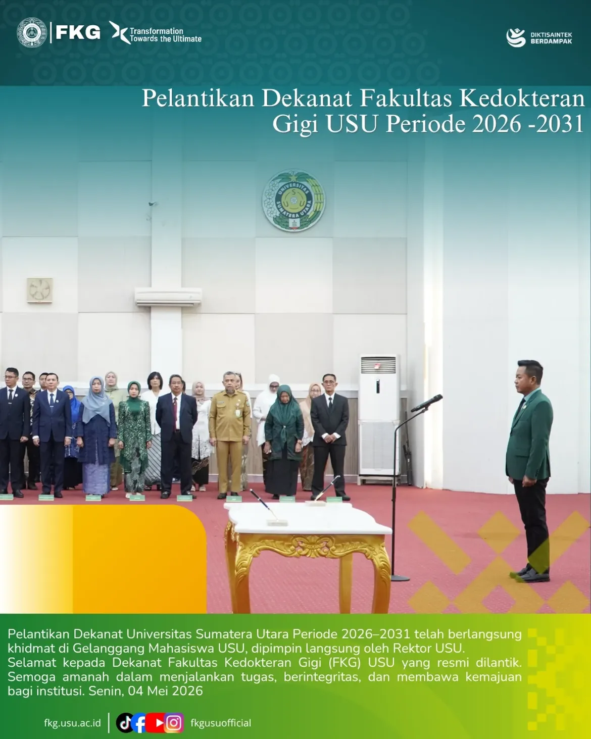 Pelantikan Dekanat Universitas Sumatera Utara Periode 2026–2031